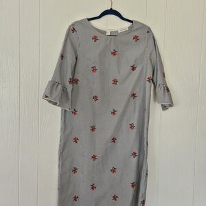 Striped Floral Dress with Ruffle Sleeves